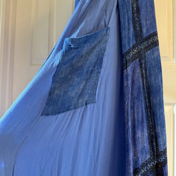 Chico's 90s Sleeveless Maxi Dress Artsy Boho Lagenlook Pockets Blue One Size - Picture 8 of 16